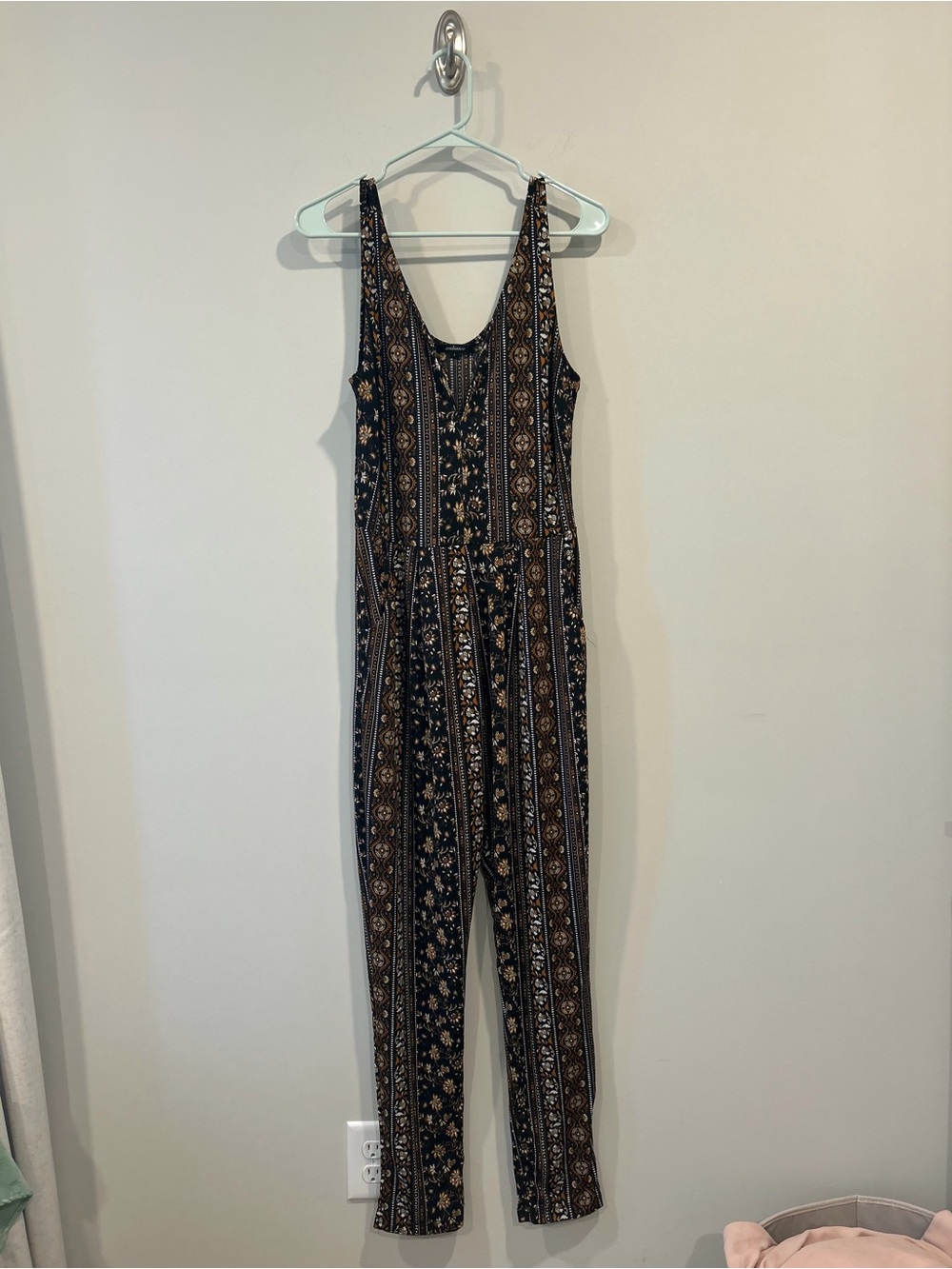 Ambiance Black Floral-Stripe Sleeveless Jumpsuit